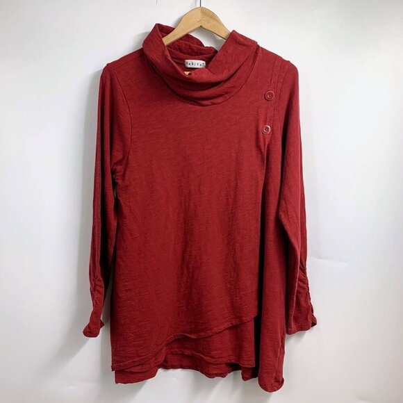 Habitat Women's Asymmetrical Button Cowl Neck Cotton‎ Long Sleeve Tunic Size M - Picture 1 of 12